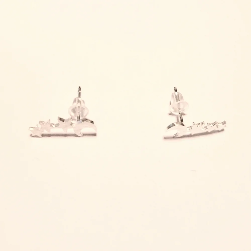Set of cute stars and moon stainless steel stud earrings with plastic backing - Picture 3 of 3